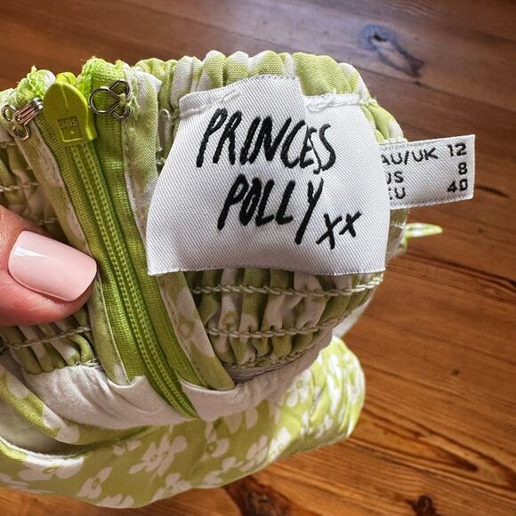 Princess Polly pastel green floral tie strap structured sun dress SIZE 8 - Picture 4 of 5